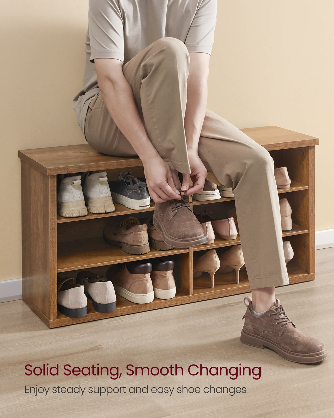 Shoe Bench - 6 Compartments - 39 Inch - Entryway Storage Bench