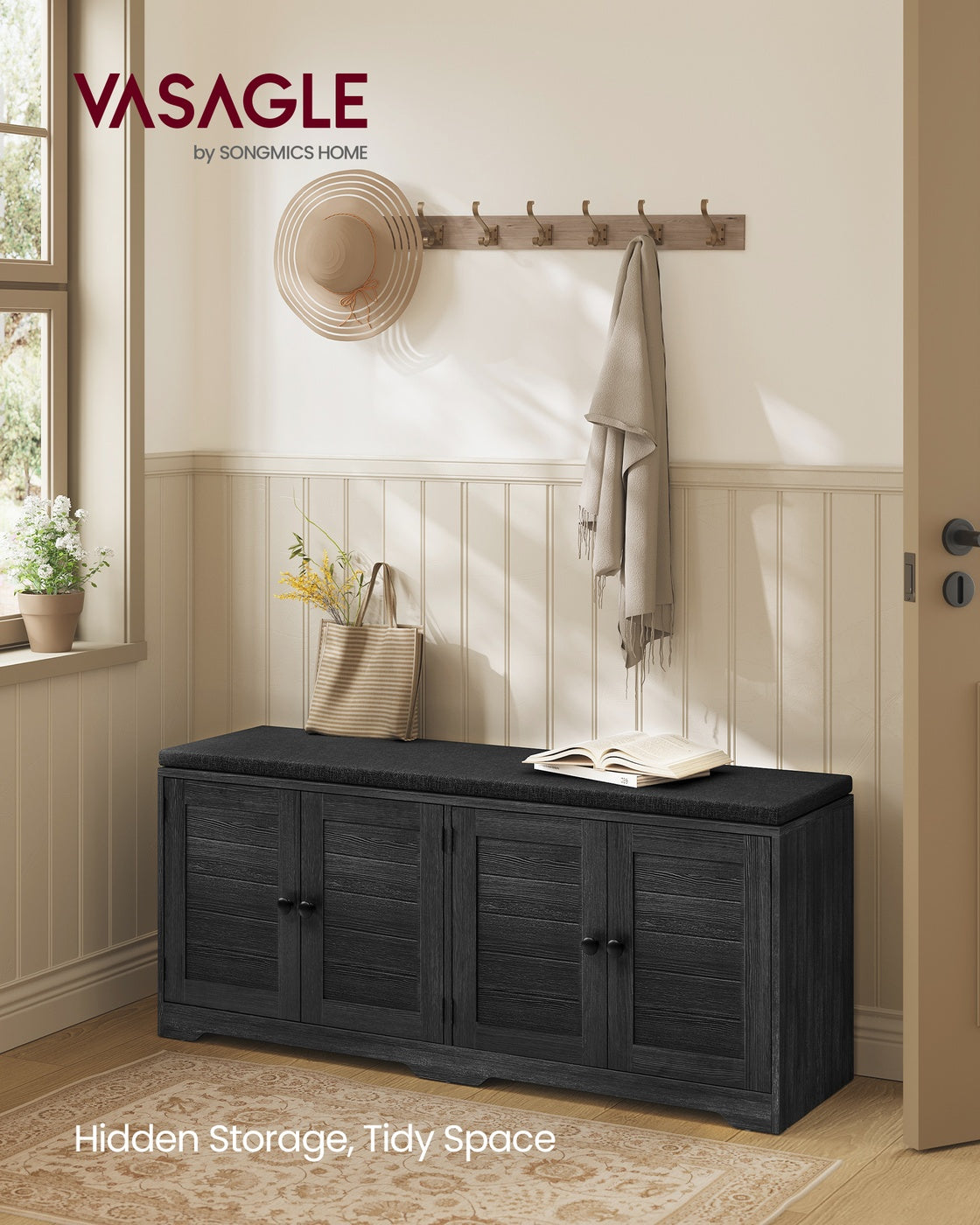 Shoe Storage Bench with Cushion - 3-Tier Entryway Bench with Padded Seat