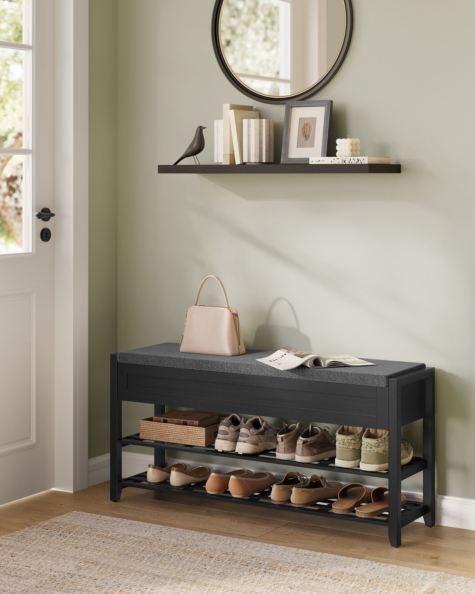 Storage Bench - Bamboo Shoe Rack - Entryway Furniture - 39.4 Inches Wide