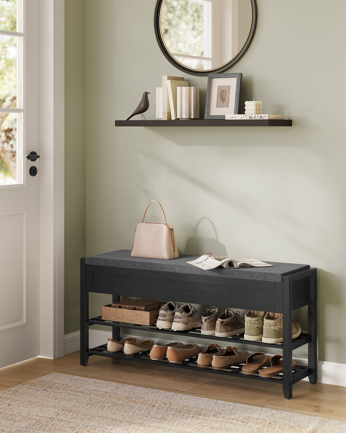 Storage Bench - Bamboo Shoe Rack - Entryway Furniture - 39.4 Inches Wide