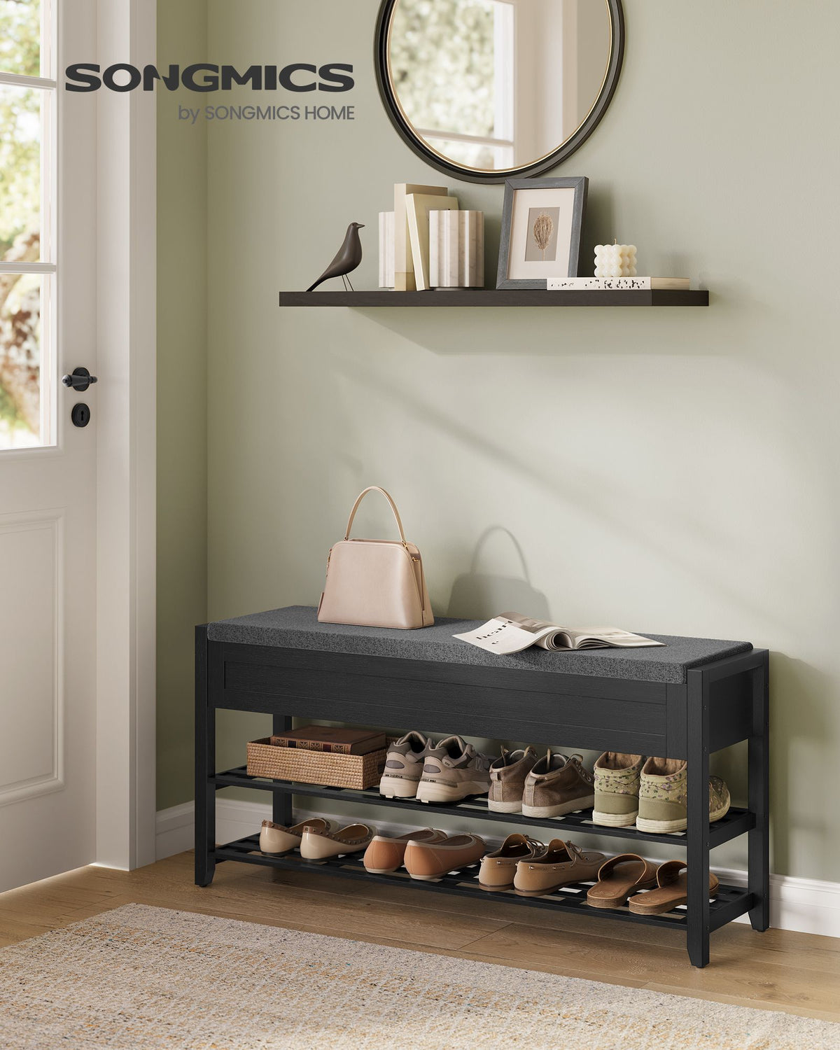 Storage Bench - Bamboo Shoe Rack - Entryway Furniture - 39.4 Inches Wide