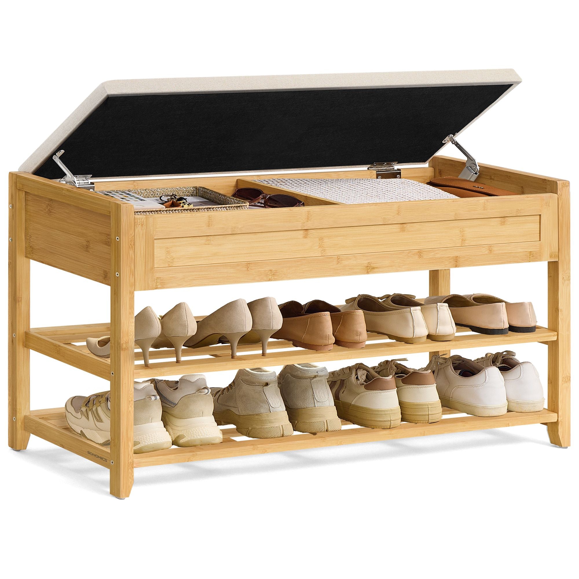 Storage Bench - Bamboo Shoe Rack - Entryway Furniture - 39.4 Inches Wide - Natural