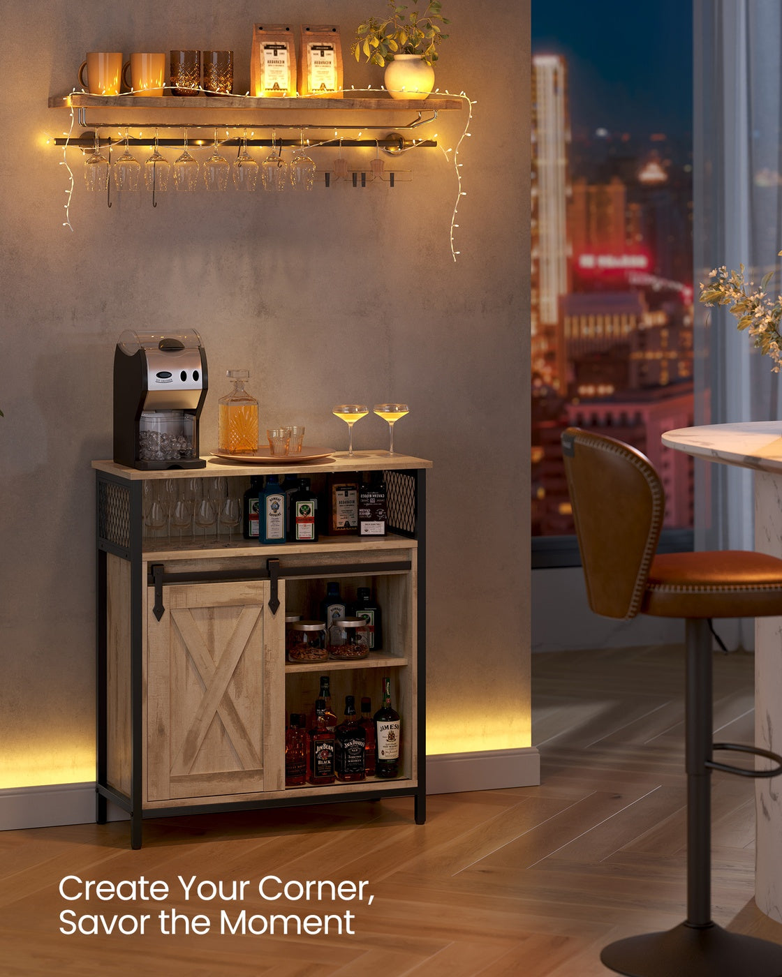 Buffet Cabinet with Open Compartment - Sliding Barn Door