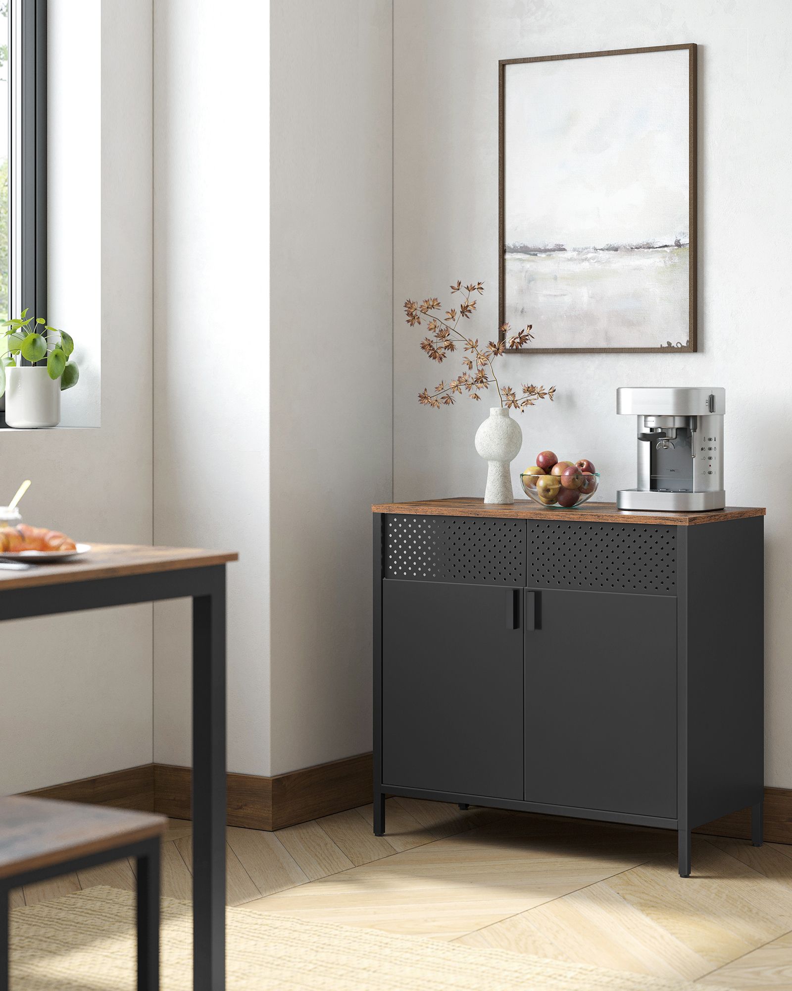 Storage Sideboard with Adjustable Shelves - Rustic Brown, Black