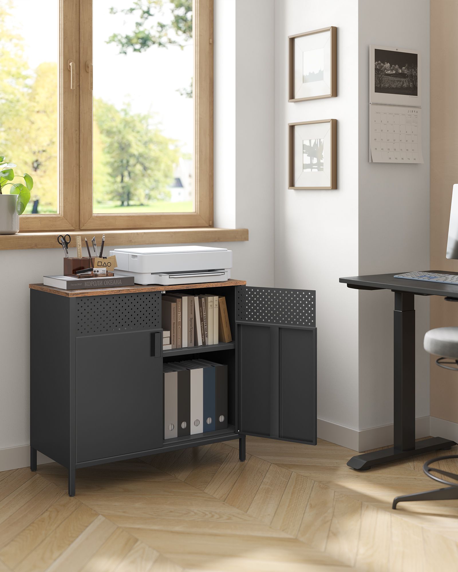 Storage Sideboard with Adjustable Shelves - Rustic Brown, Black