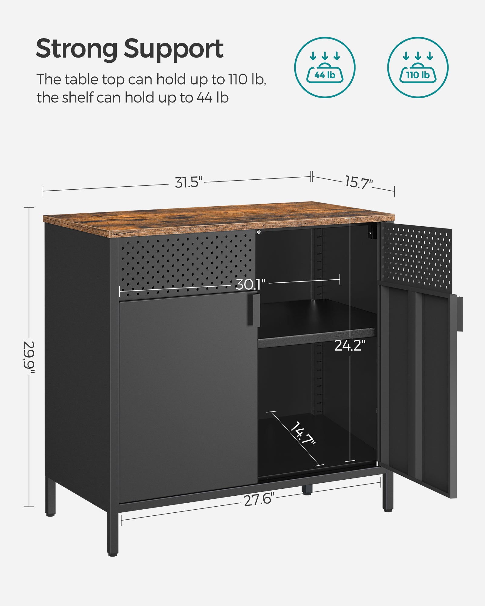 Storage Sideboard with Adjustable Shelves - Rustic Brown, Black