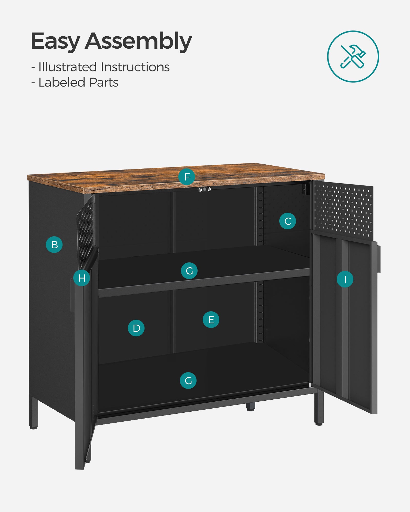 Storage Sideboard with Adjustable Shelves - Rustic Brown, Black