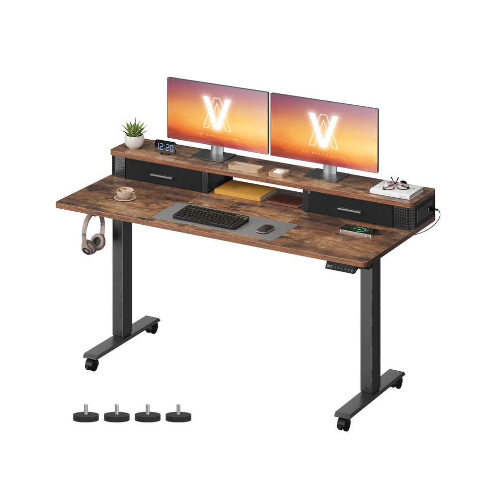 Electric Standing Desk - Rustic Brown