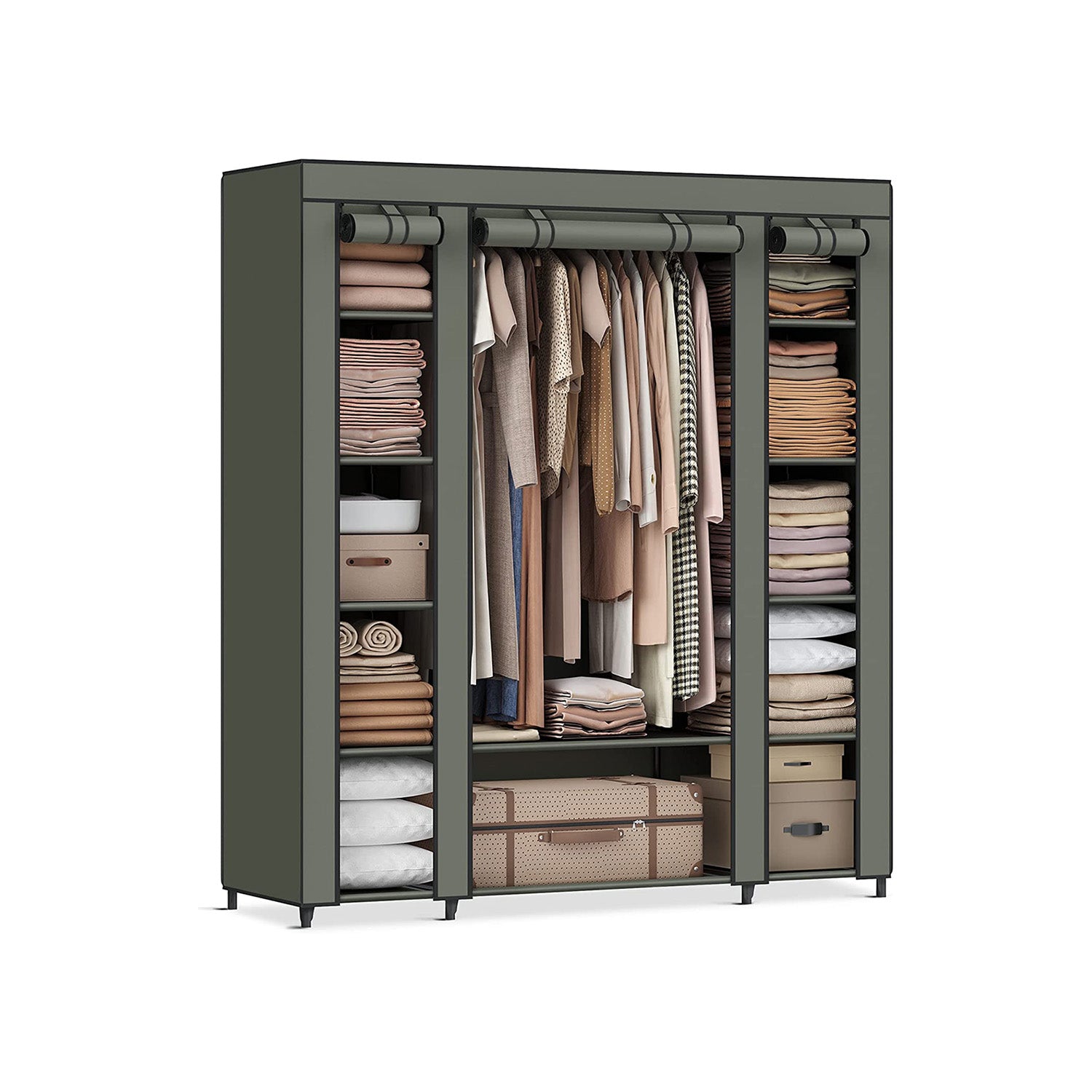 Closet Wardrobe with Non-Woven Fabric Cover - Sage Green