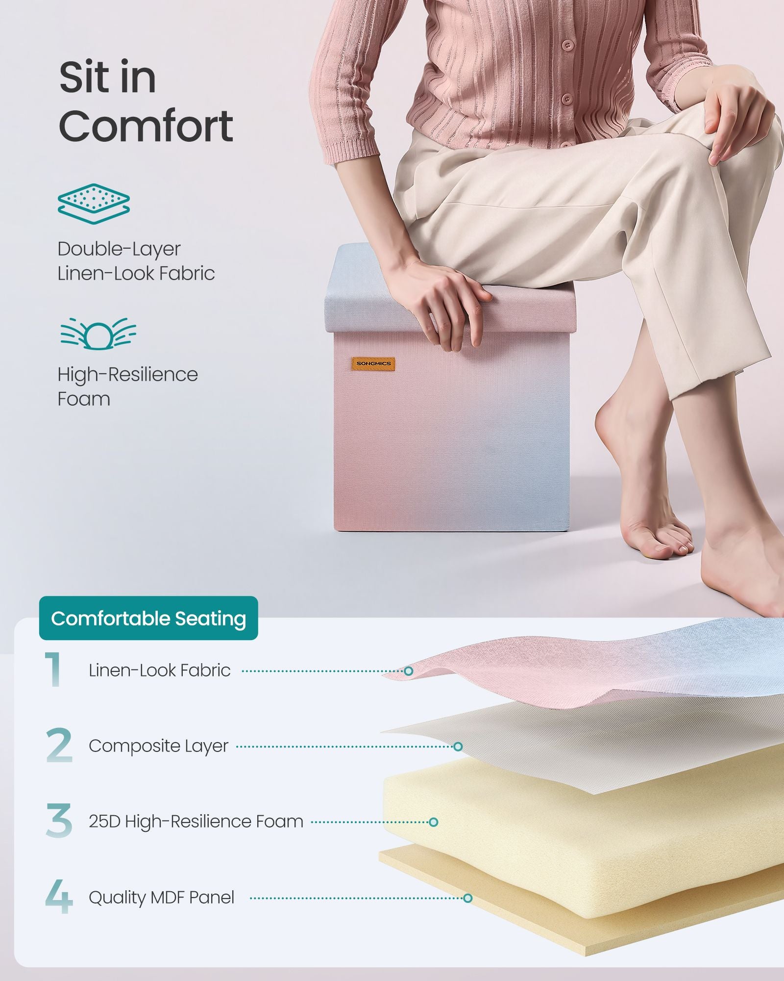 Folding Storage Ottoman Bench