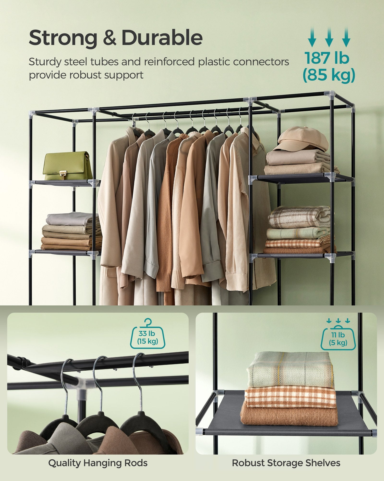 Closet Wardrobe with Non-Woven Fabric Cover - Grey