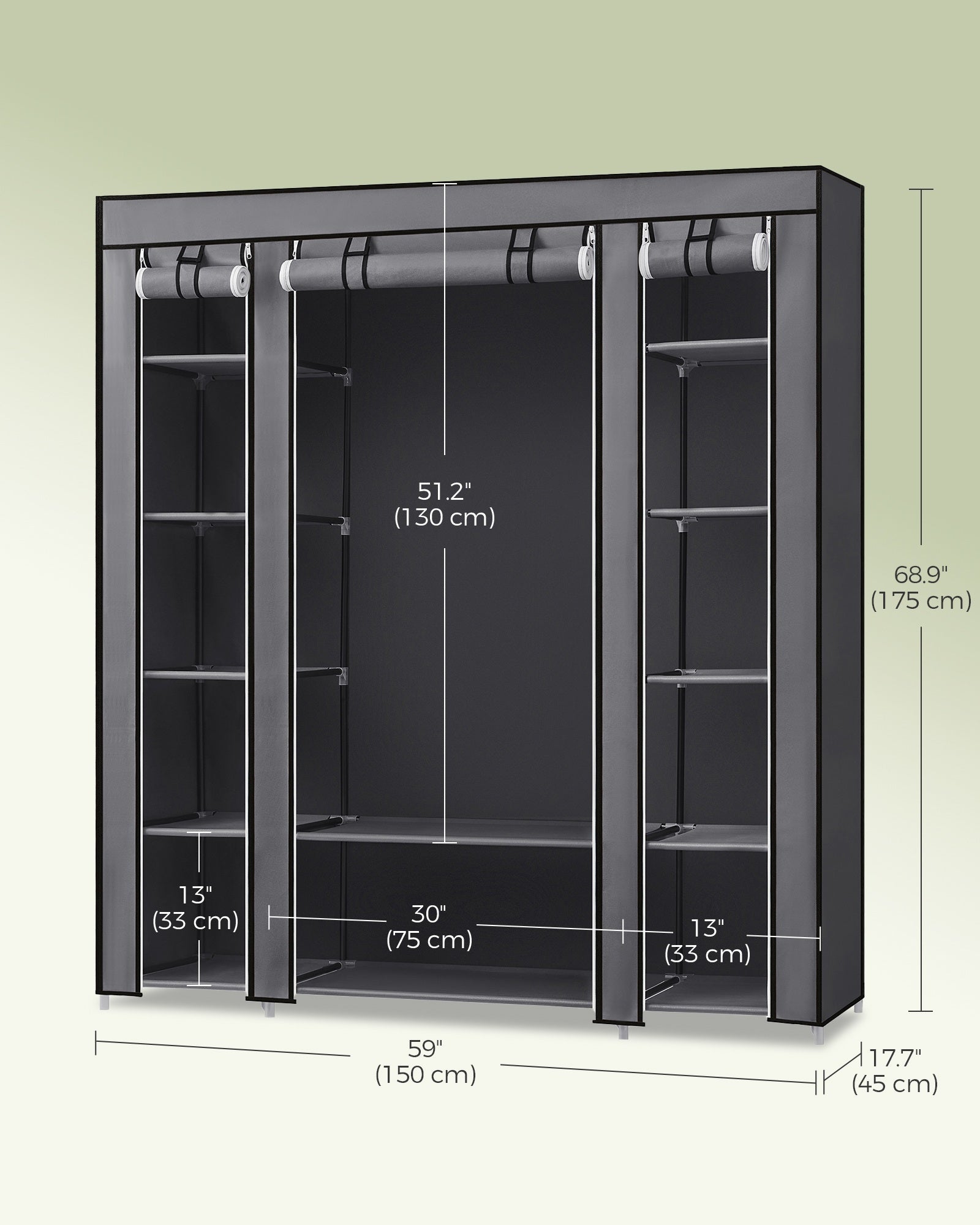 Closet Wardrobe with Non-Woven Fabric Cover - Grey