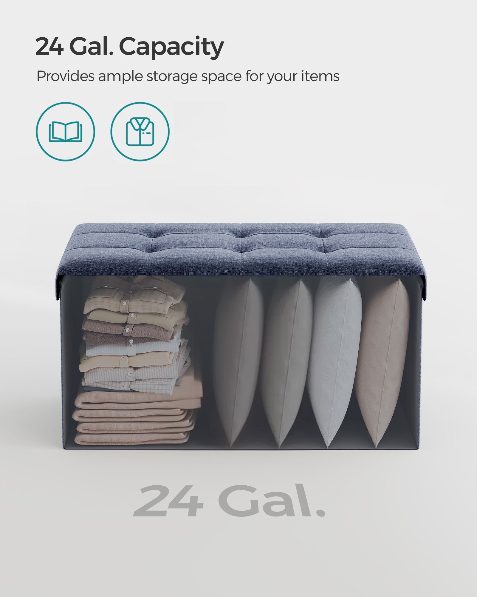Folding Storage Ottoman Bench - Blue
