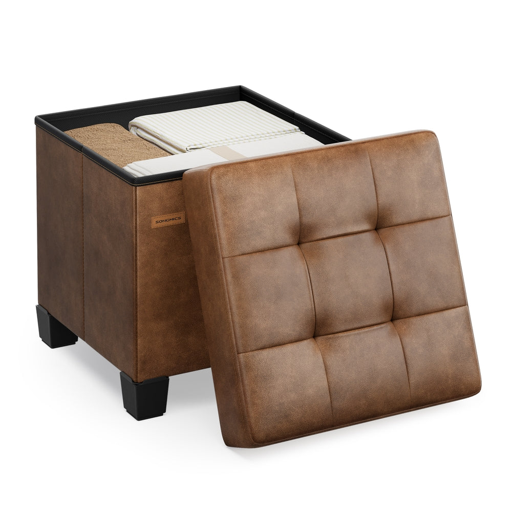 Faux Leather Cube Storage Ottoman - Brown