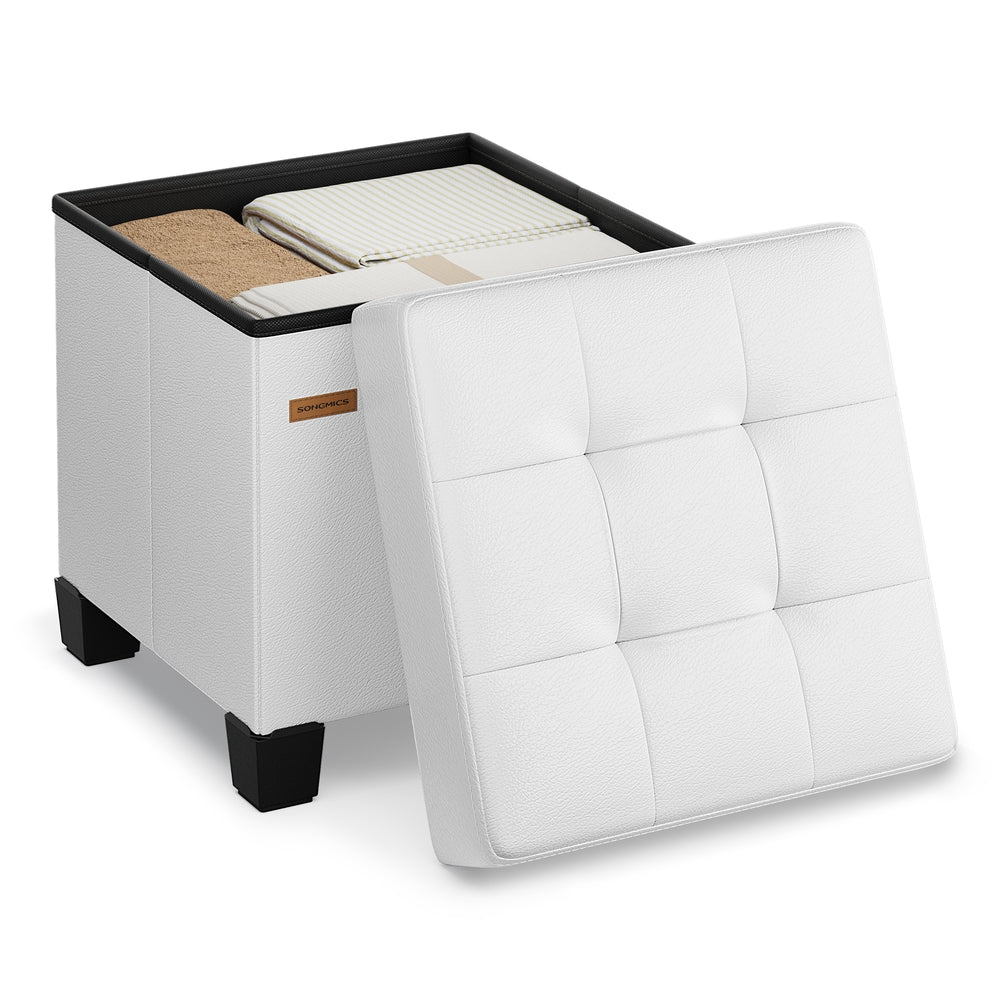 Faux Leather Cube Storage Ottoman - White