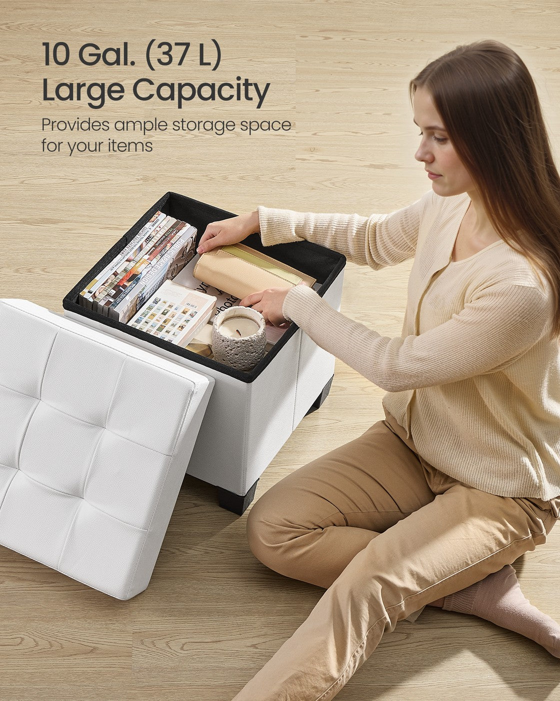 Faux Leather Cube Storage Ottoman