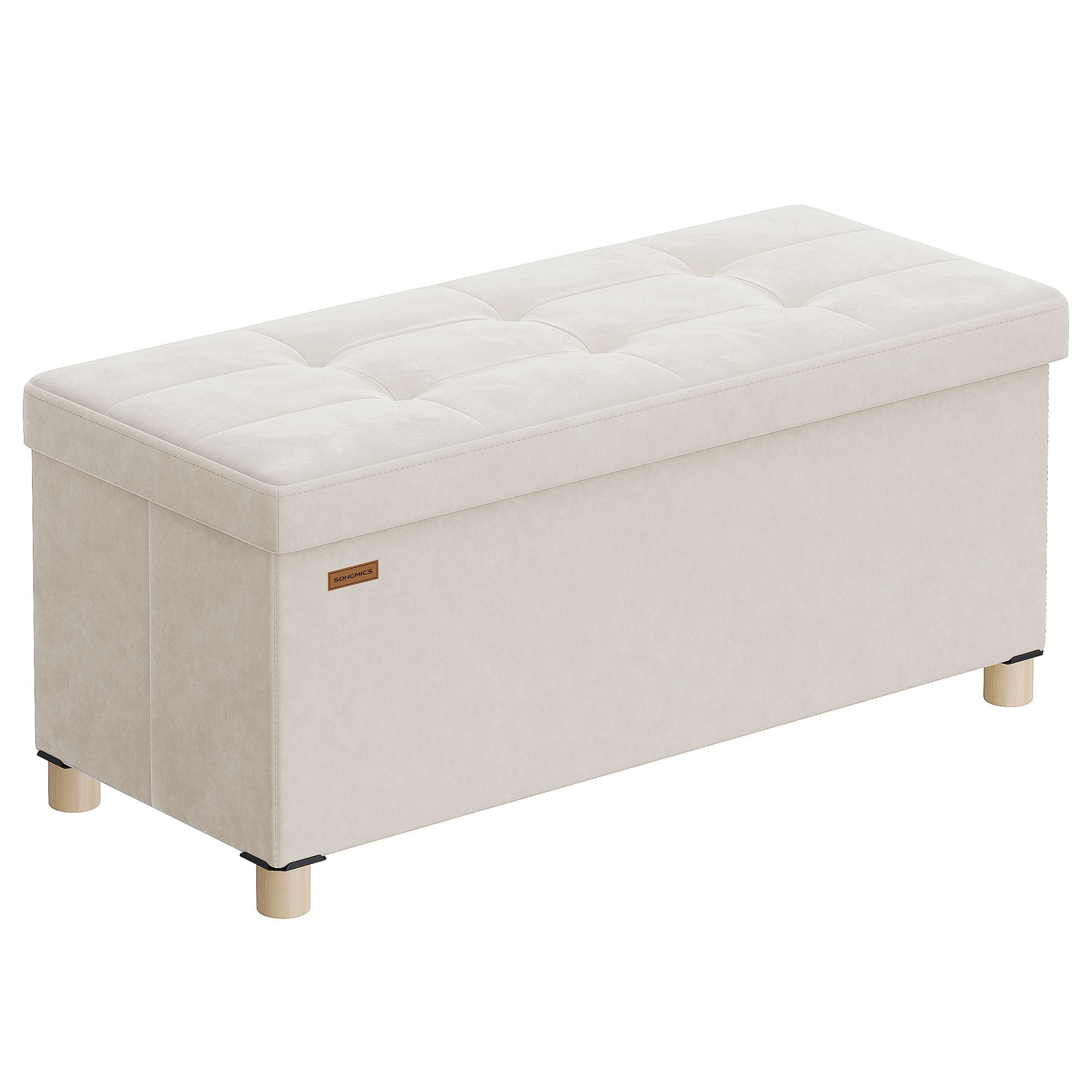 Small Storage Ottoman - Folding Ottoman Cube - 15 x 15 x 15.7 Inches - Footstool - Footrest - 9.8 Gal. (37 L) - Velvet Surface - for Bedroom - Living Room - Dorm - Jelly Pink ULSF0516R01 - Cappuccino Beige - 15"D x 30"W x 15.2"H