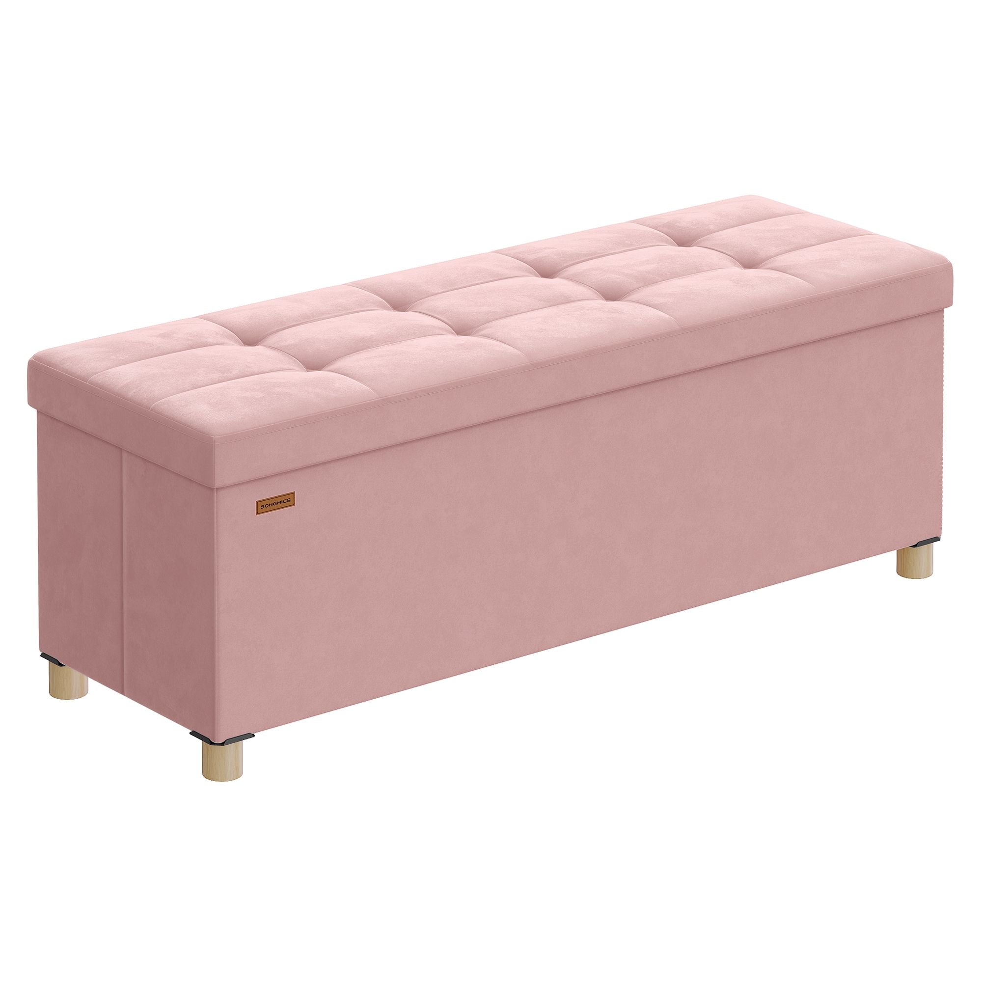 Small Storage Ottoman - Folding Ottoman Cube - 15 x 15 x 15.7 Inches - Footstool - Footrest - 9.8 Gal. (37 L) - Velvet Surface - for Bedroom - Living Room - Dorm - Jelly Pink ULSF0516R01 - Jelly Pink - 15"D x 43.3"W x 15.7"H