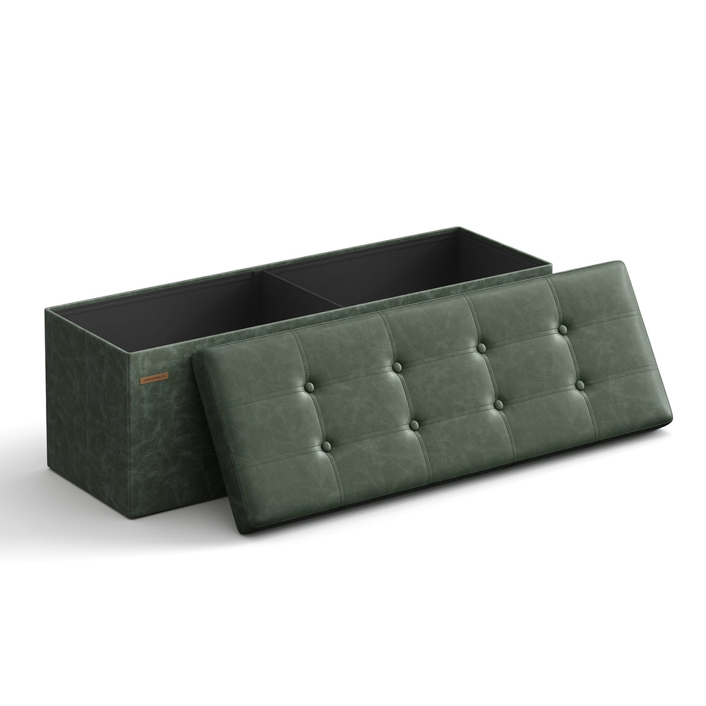 Folding Storage Ottoman Bench - Green