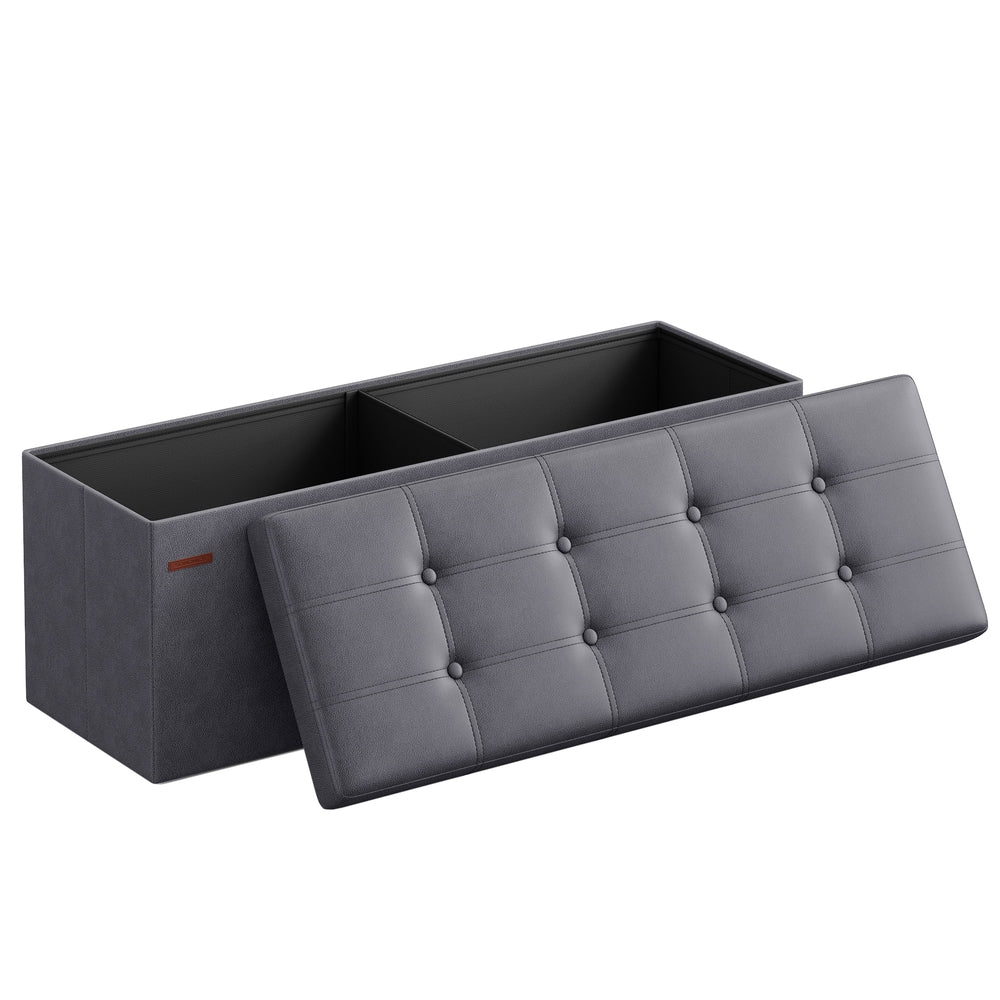 Folding Storage Ottoman Bench - Gray