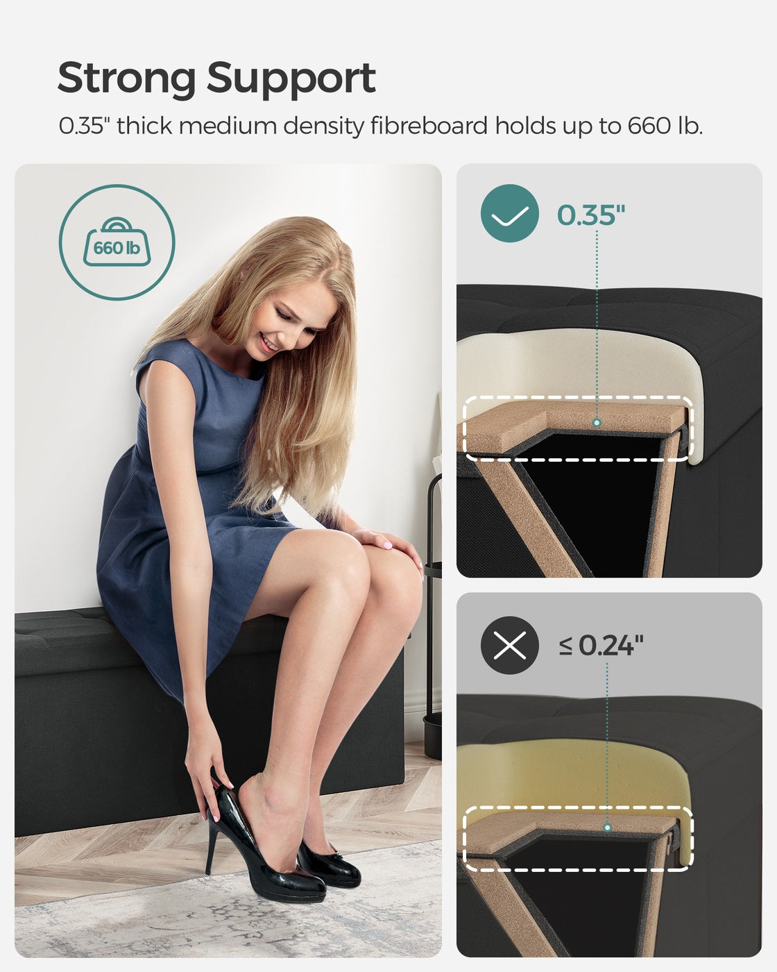 Folding Storage Ottoman Bench - 43 Inch - Linen-Look - 35 Gal