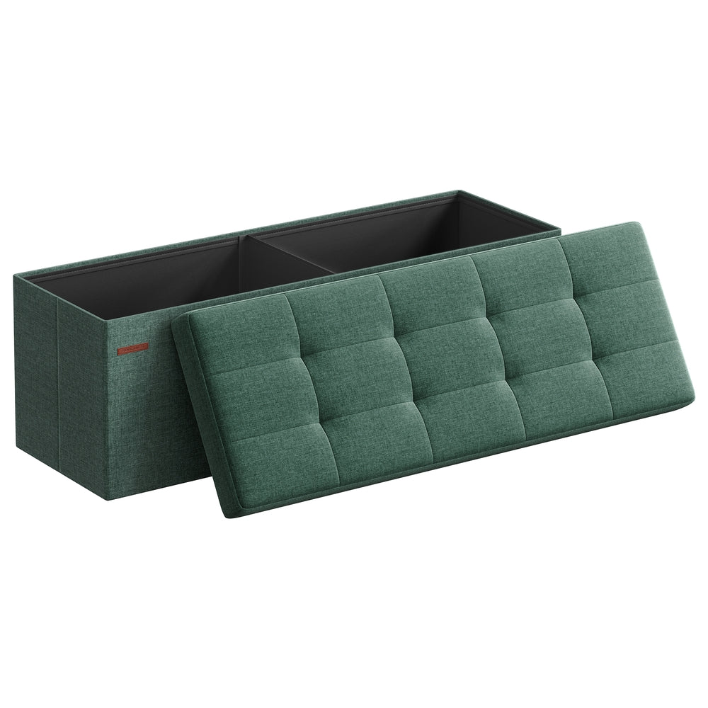 Folding Storage Ottoman Bench - 43 Inch - Linen-Look - 35 Gal - Green