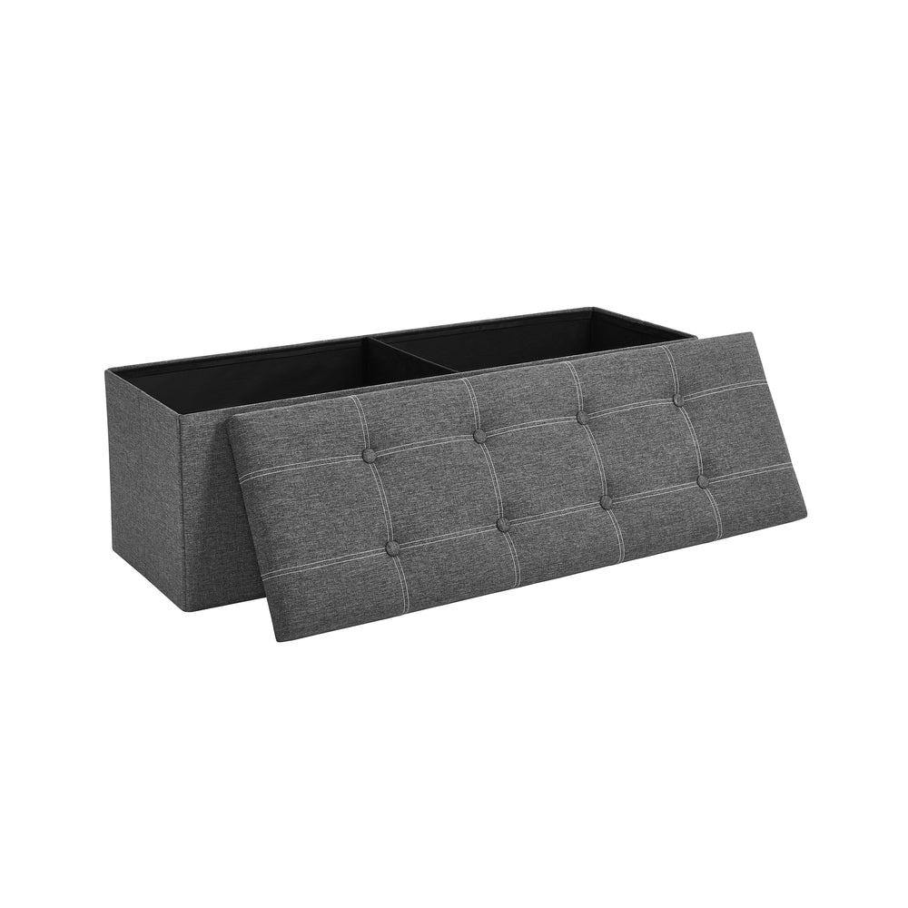 Folding Storage Ottoman Bench - 43 Inch - Linen-Look - 35 Gal - Dark Gray