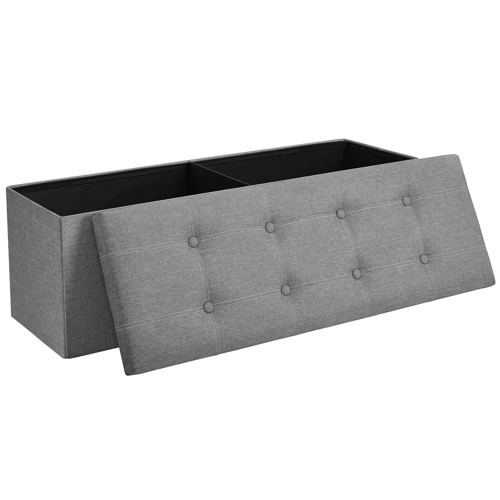 Folding Storage Ottoman Bench - 43 Inch - Linen-Look - 35 Gal - Light Gray