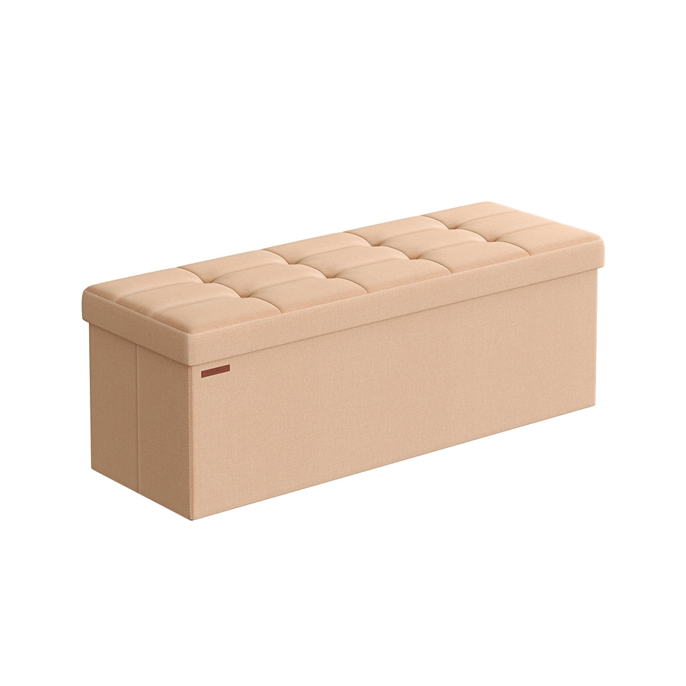 Folding Storage Ottoman Bench - 43 Inch - Linen-Look - 35 Gal - Apricot