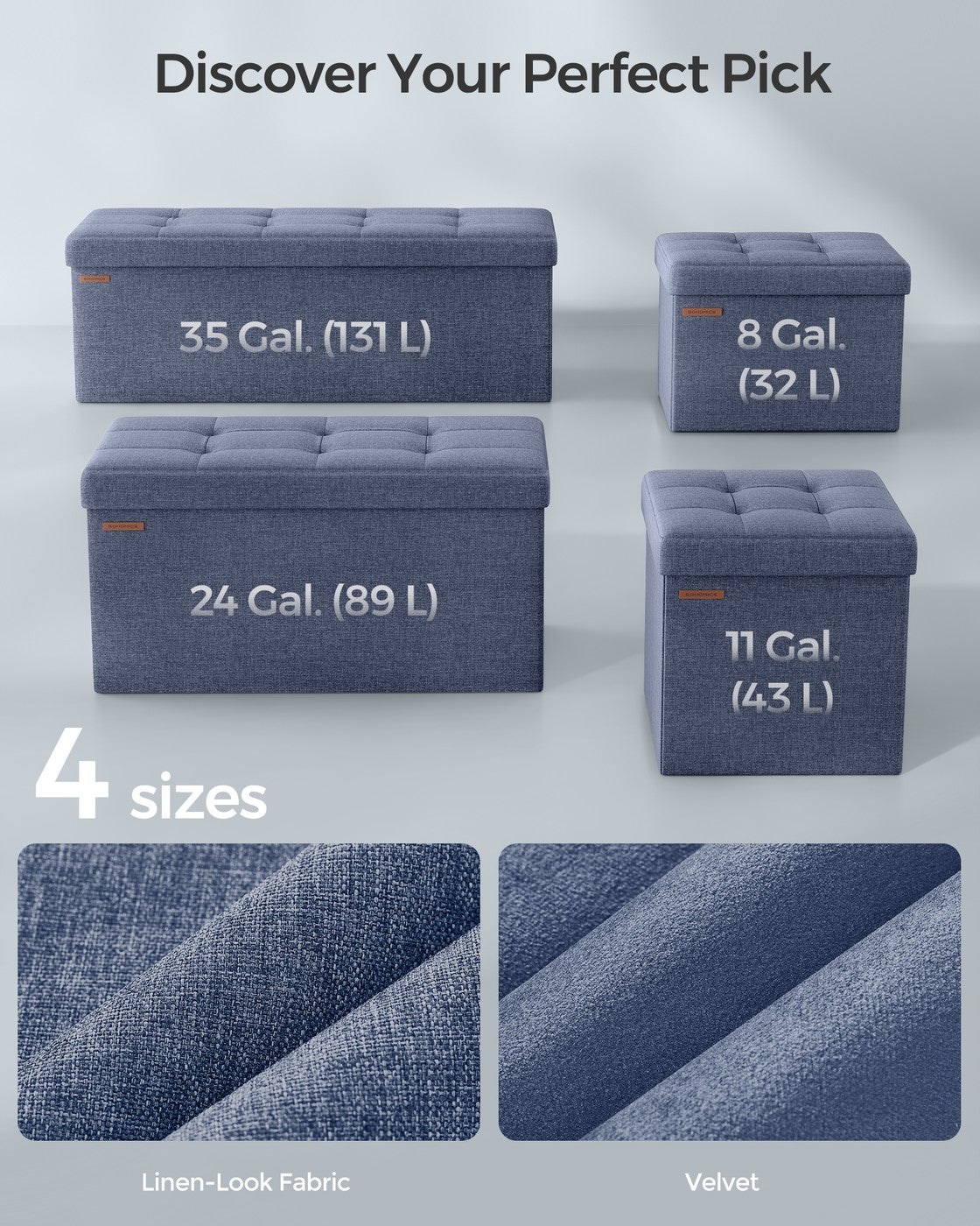 Folding Storage Ottoman Bench - 43 Inch - Linen-Look - 35 Gal