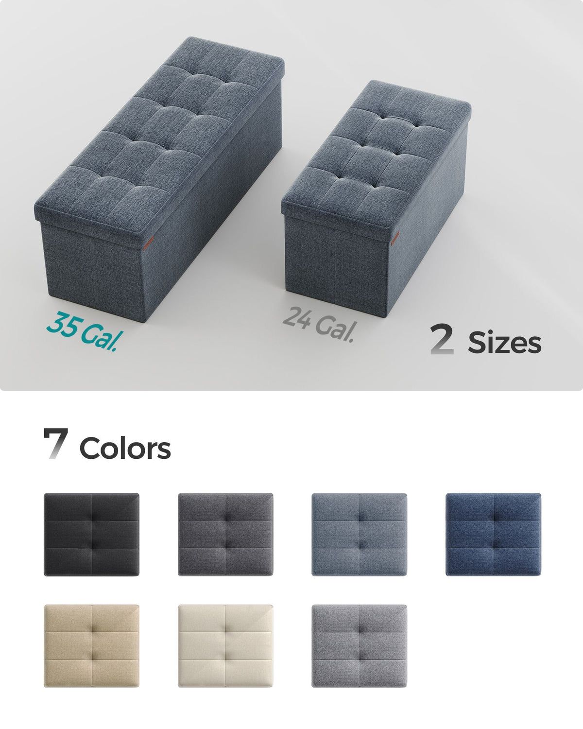 Folding Storage Ottoman Bench - 43 Inch - Linen-Look - 35 Gal