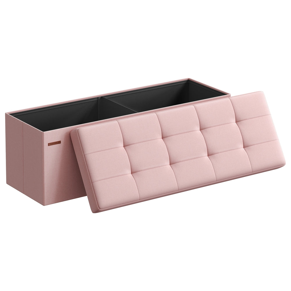 Folding Storage Ottoman Bench - 43 Inch - Linen-Look - 35 Gal - Pink