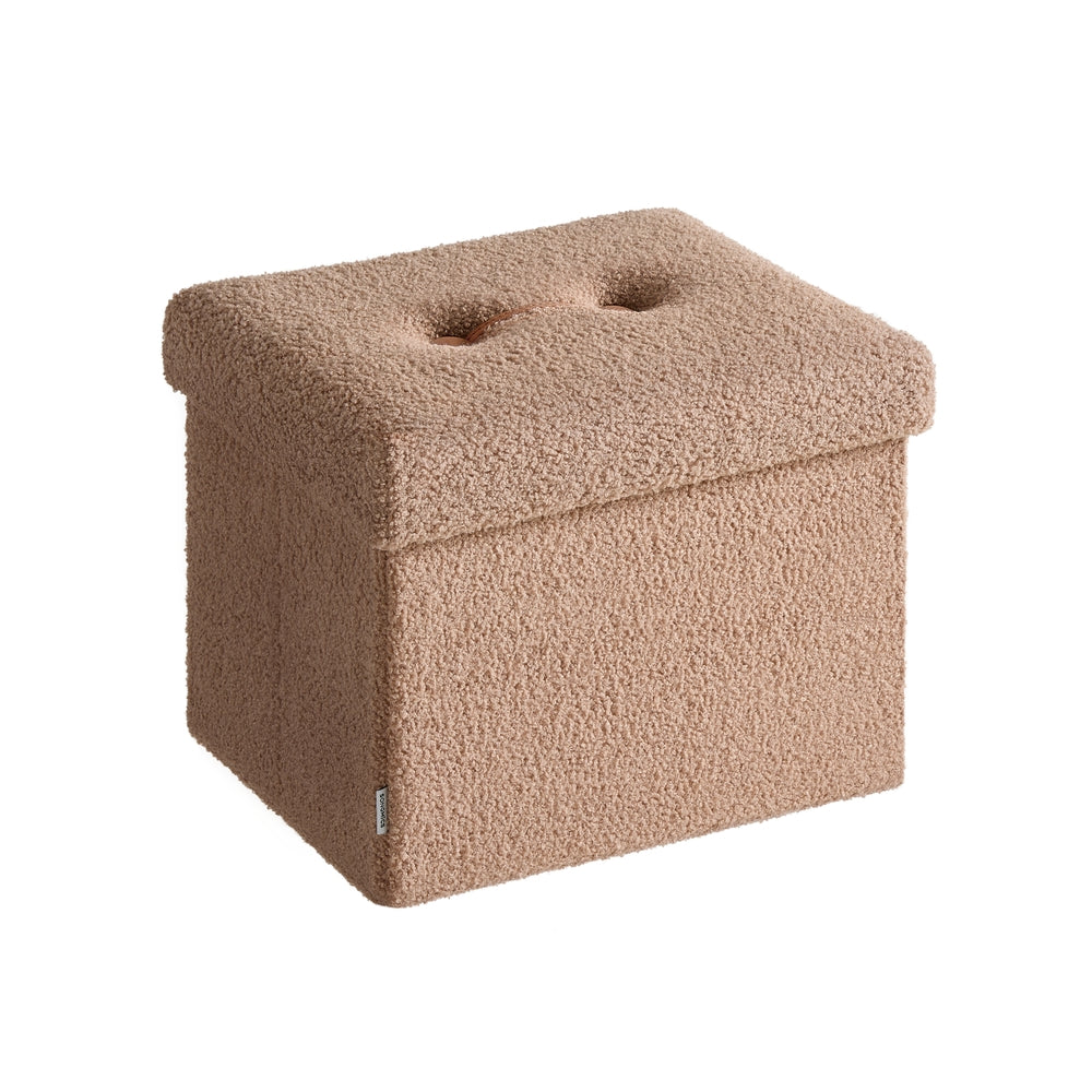 Small Folding Storage Ottoman - 12 Inch - Teddy Fleece Foot Rest - Brown