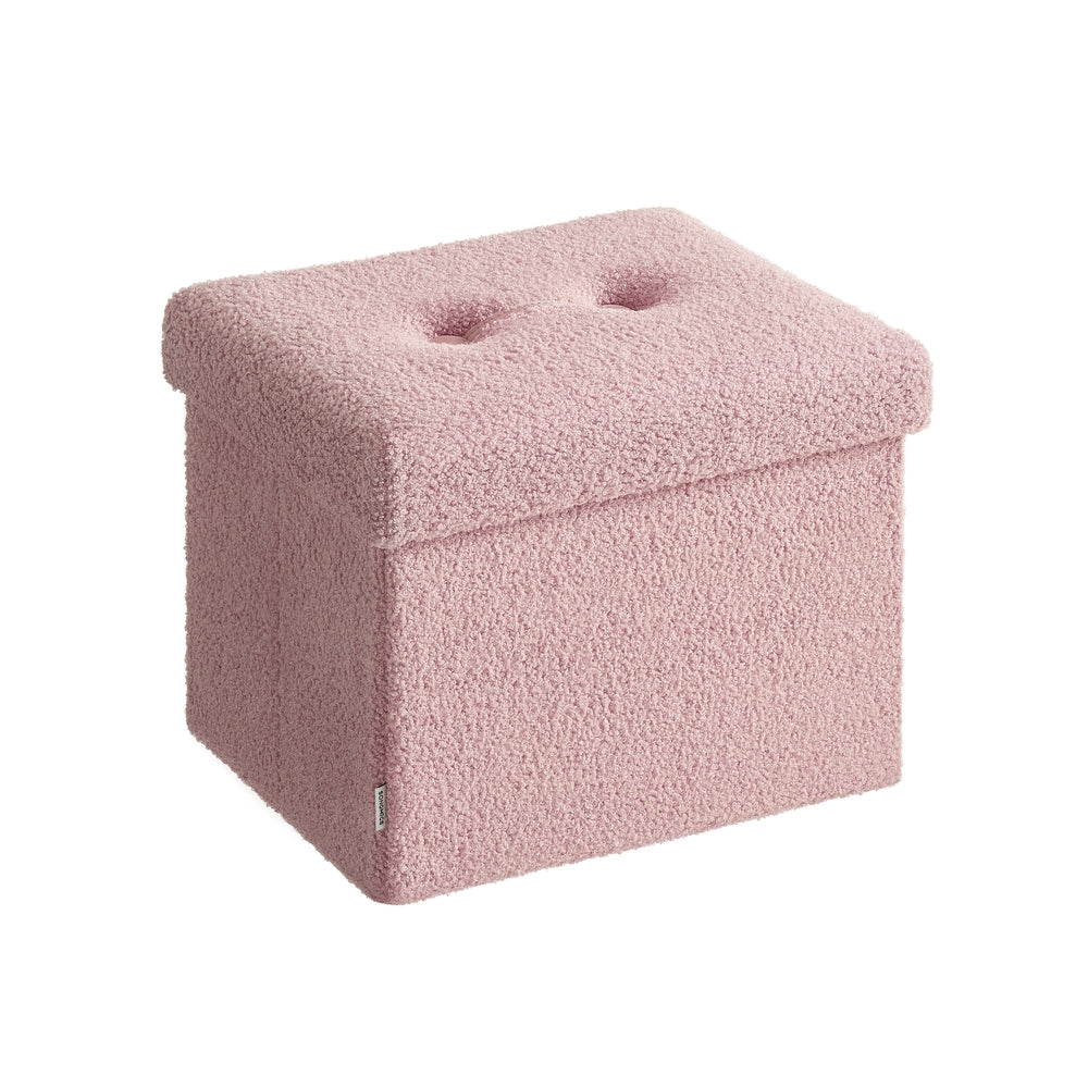 Small Folding Storage Ottoman - 12 Inch - Teddy Fleece Foot Rest - Pink