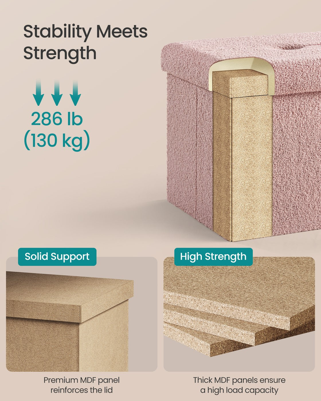 Small Folding Storage Ottoman - 12 Inch - Teddy Fleece Foot Rest