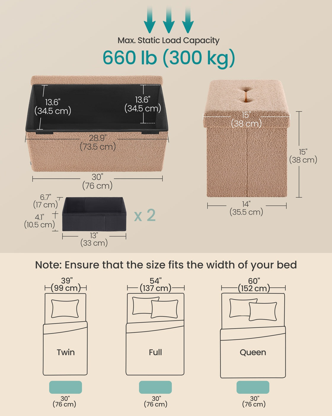Storage Ottoman Bench - 30 Inch - Teddy Fleece - 24 Gal Capacity