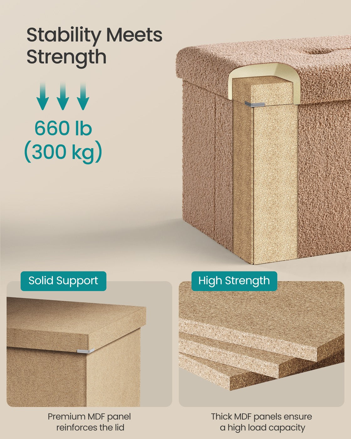 Storage Ottoman Bench - 30 Inch - Teddy Fleece - 24 Gal Capacity