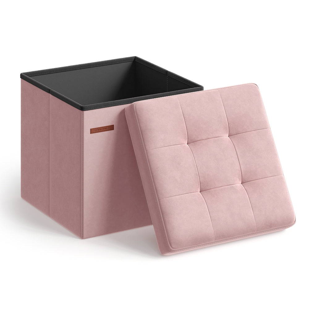 12.2 x 16.1 Inches Small Ottoman Foot Rest with Storage - Load Up to 286 Lb Slate Gray - Jelly Pink - 15"D x 15"W x 15"H