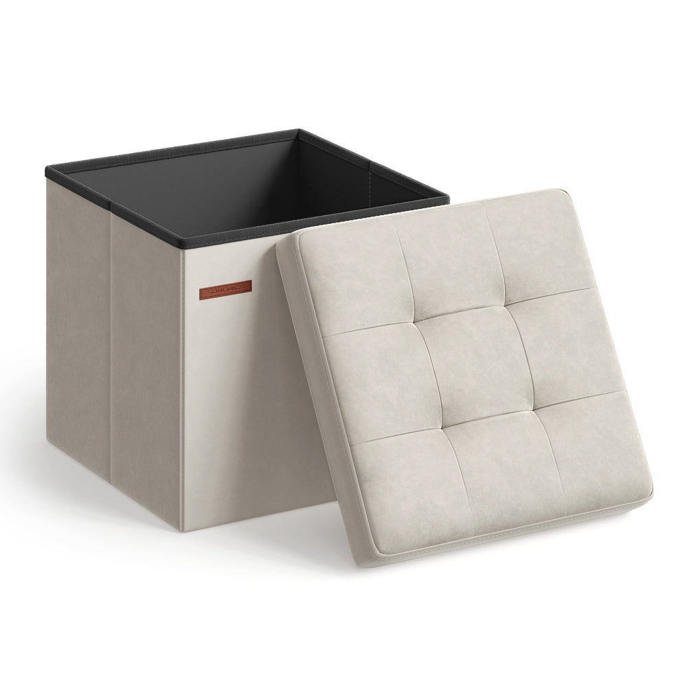 12.2 x 16.1 Inches Small Ottoman Foot Rest with Storage - Load Up to 286 Lb Slate Gray - Cream White - 15"D x 15"W x 15"H