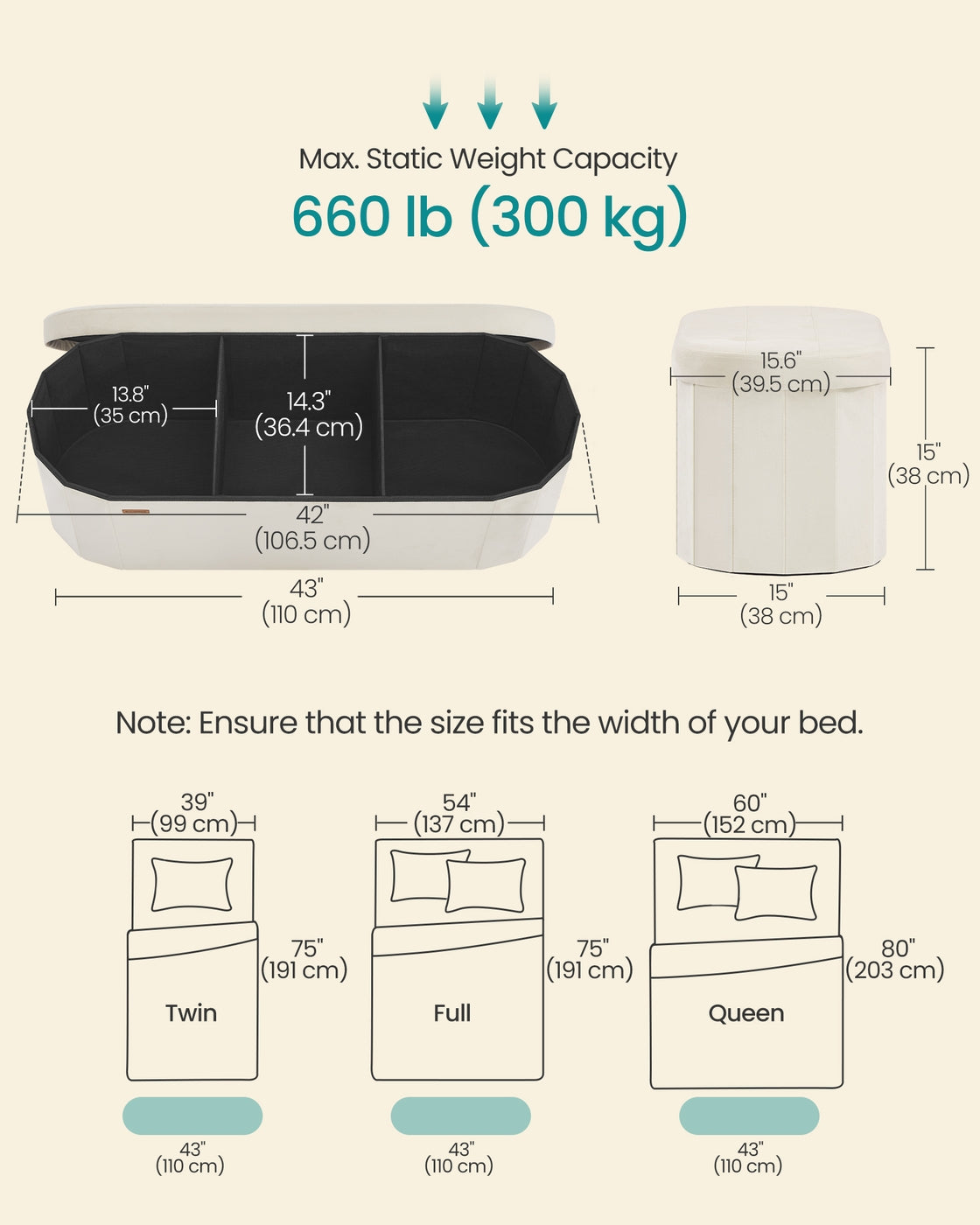 Oval Ottoman Storage Bench - 43 Inch - Velvet With Hidden Storage