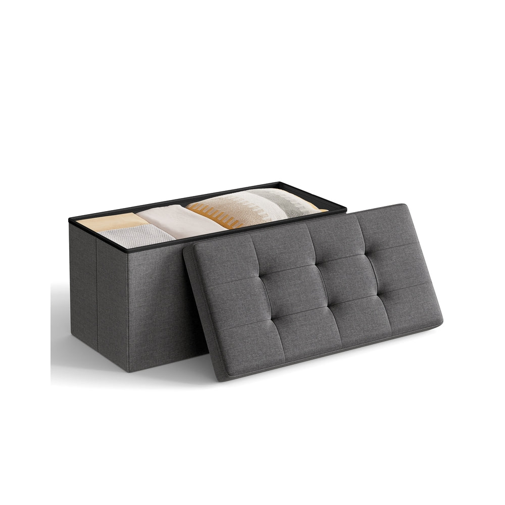 MAZIE Collection - 30 Inches Folding Storage Ottoman Bench - Dark Gray