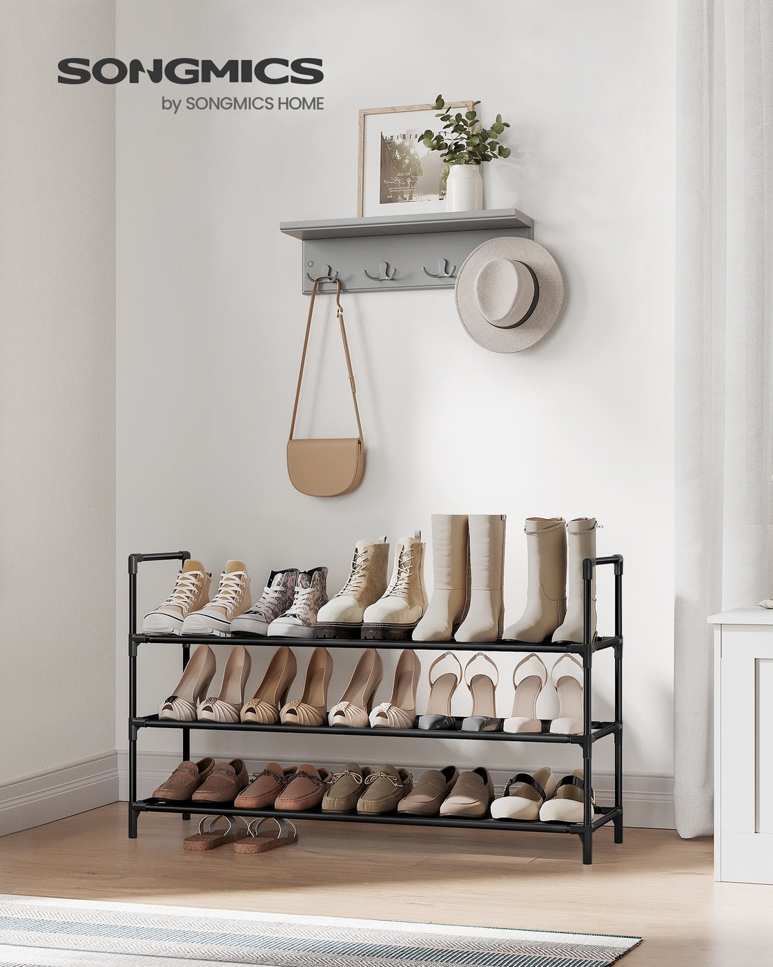Slim Metal Shoe Rack - Fabric Shelves - For Hallway Closet