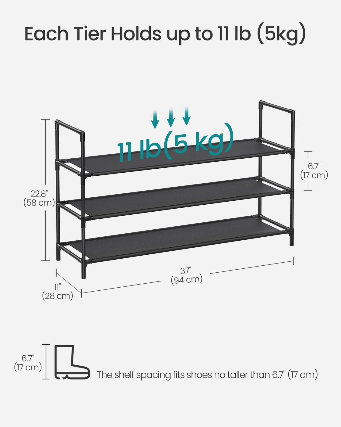 Slim Metal Shoe Rack - Fabric Shelves - For Hallway Closet