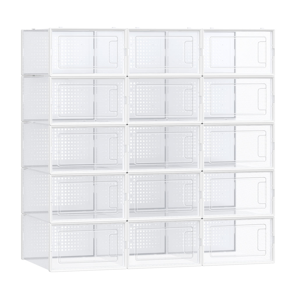 Clear Shoe Boxes - Set Of 15 - Fits Up To US Size 11 - Stackable
