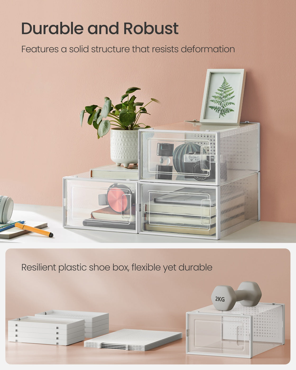 Clear Shoe Boxes - Set Of 15 - Fits Up To US Size 11 - Stackable