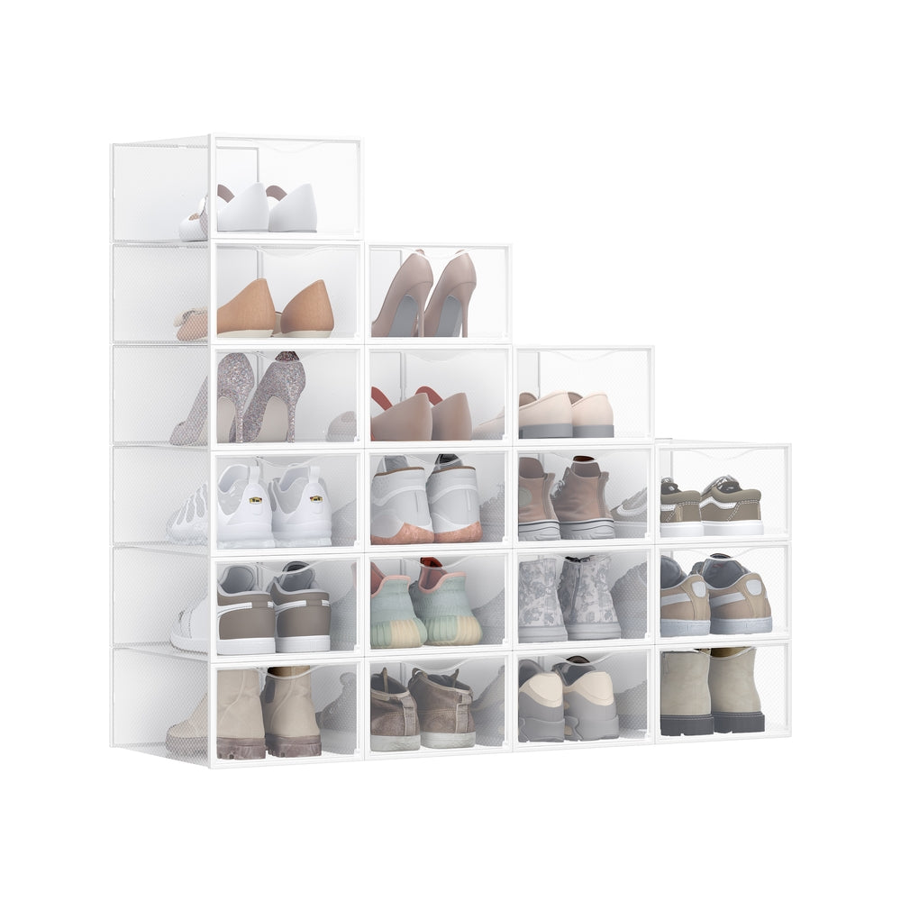 Stackable Clear Shoe Boxes - Set Of 18 - For Closet Or Entryway - White Trim