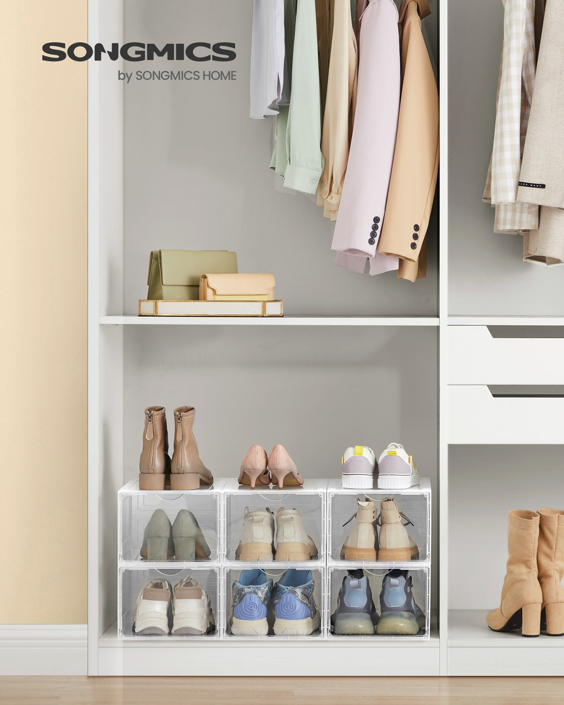 Clear Shoe Boxes - Set Of 6 - Fits Up To US Size 13 - Stackable