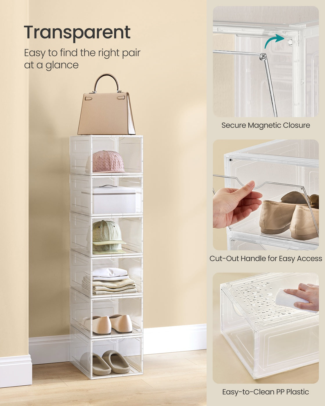 Clear Shoe Boxes - Set Of 6 - Fits Up To US Size 13 - Stackable