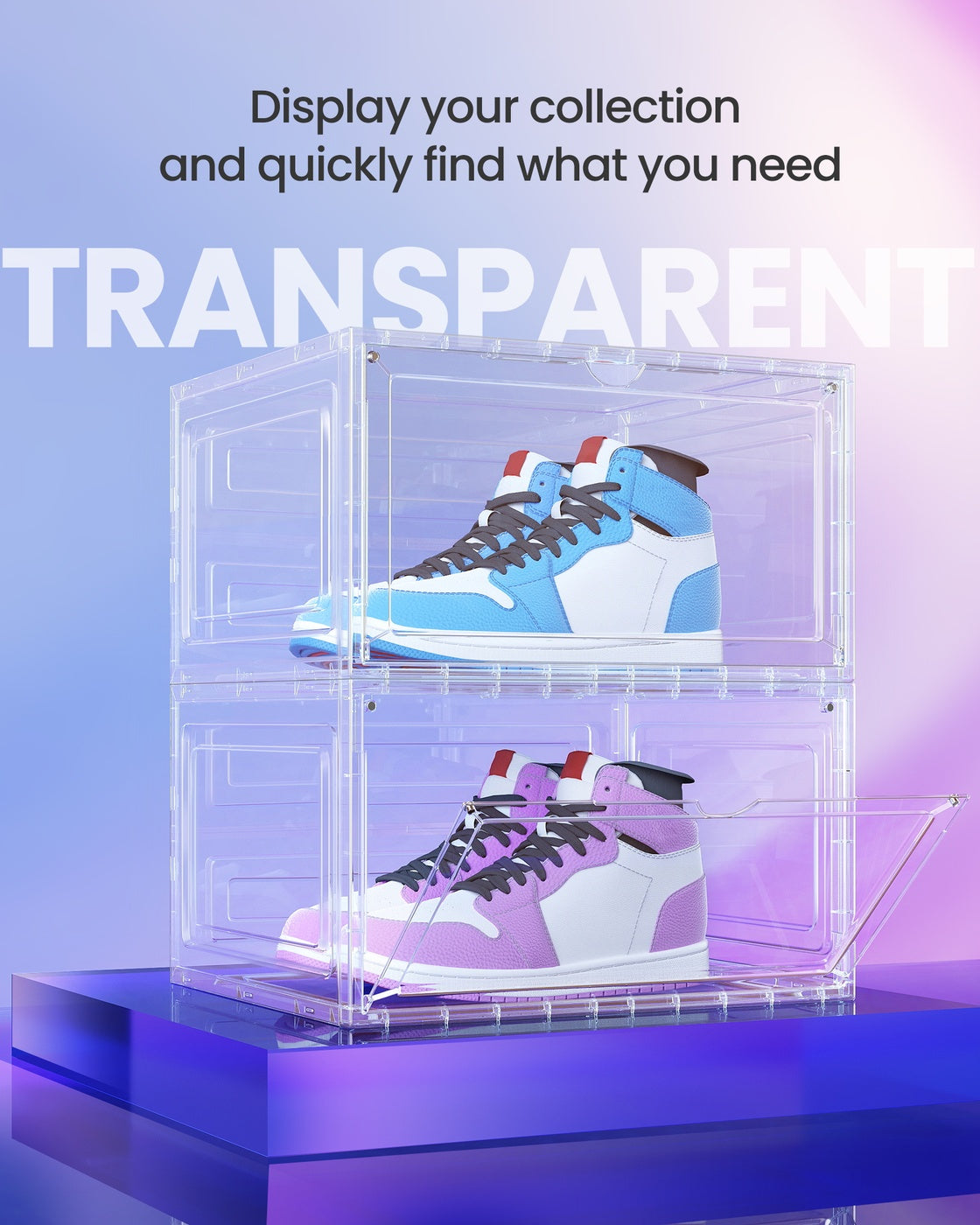 Shoe Boxes Set of 6 13 x 11.2 x 7.6 Inches Transparent White - Transparent White