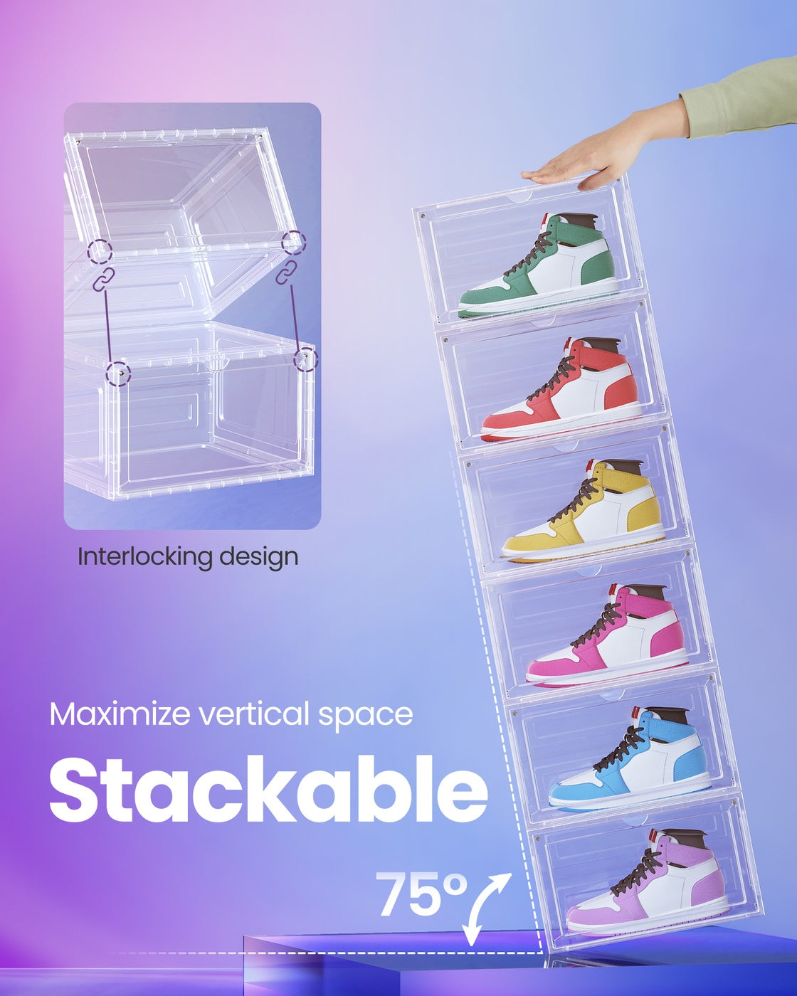 Shoe Boxes Set of 6 13 x 11.2 x 7.6 Inches Transparent White - Transparent White